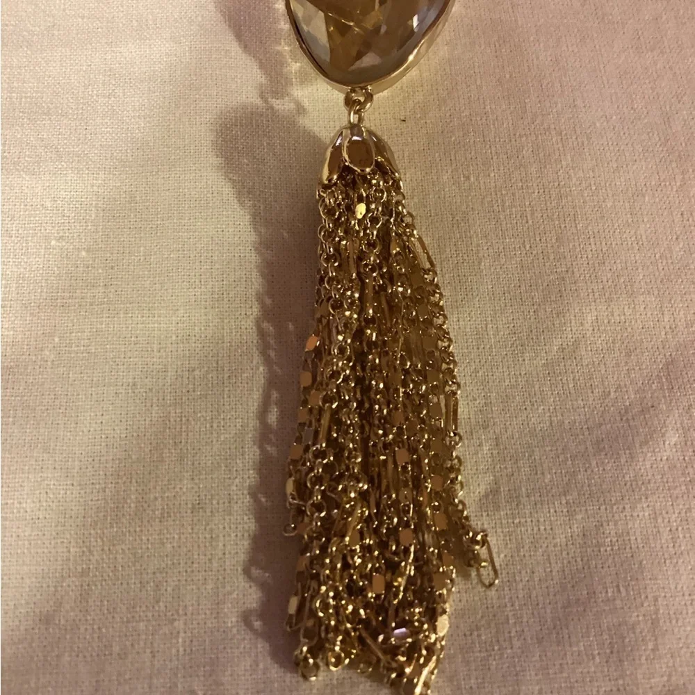 Citrine Color Rhinestone Gold Plated Pendant Necklace
